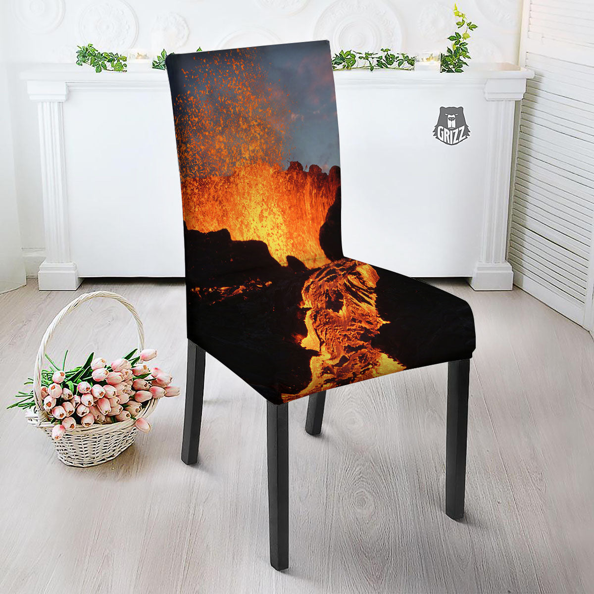 Lava Volcano Print Dining Chair Slipcover-grizzshop