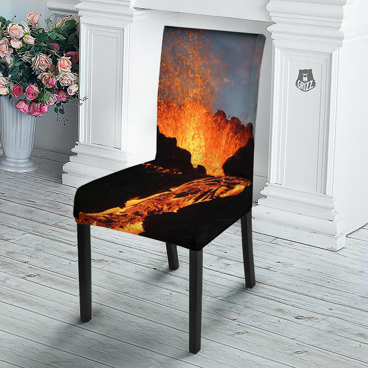 Lava Volcano Print Dining Chair Slipcover-grizzshop