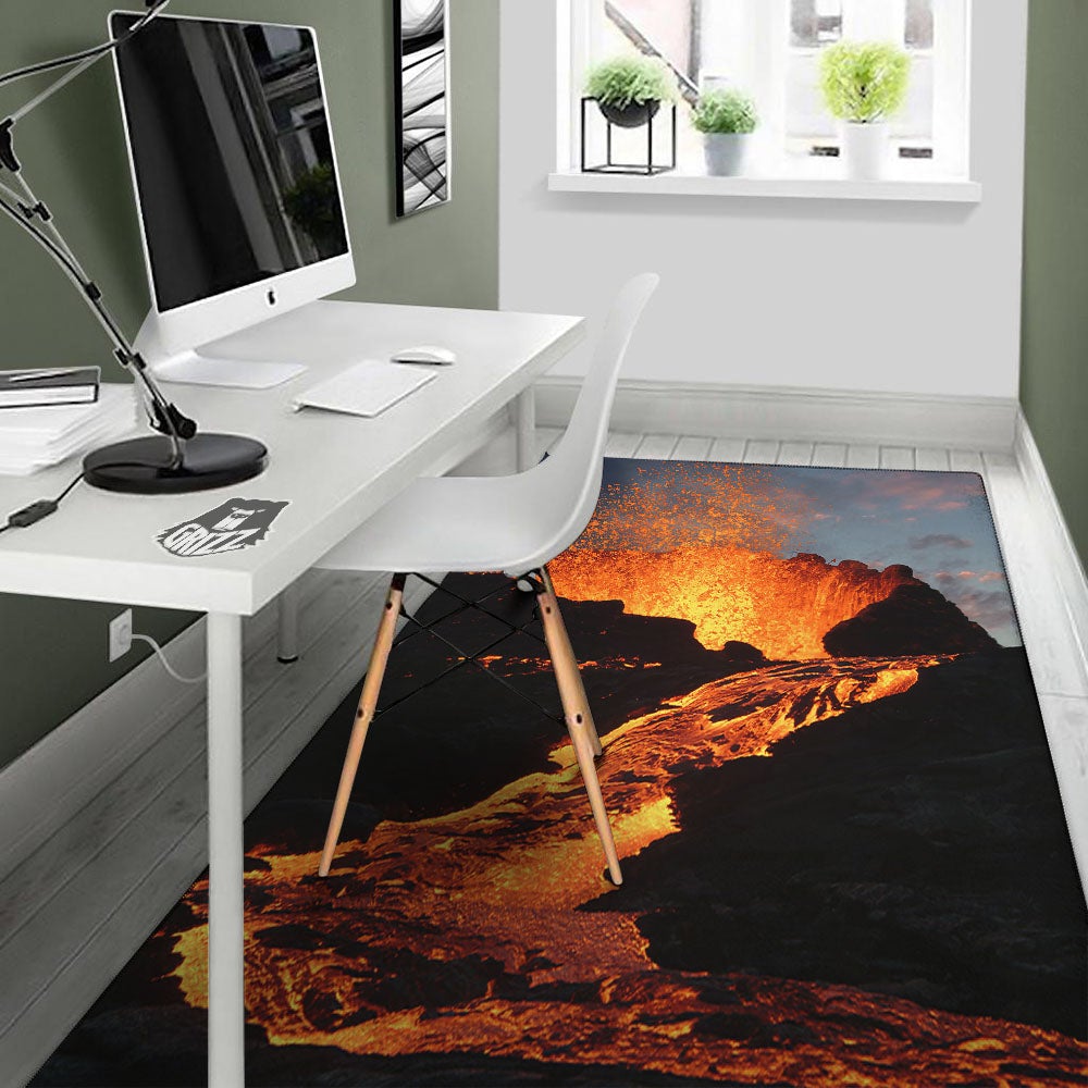 Lava Volcano Print Floor Mat-grizzshop