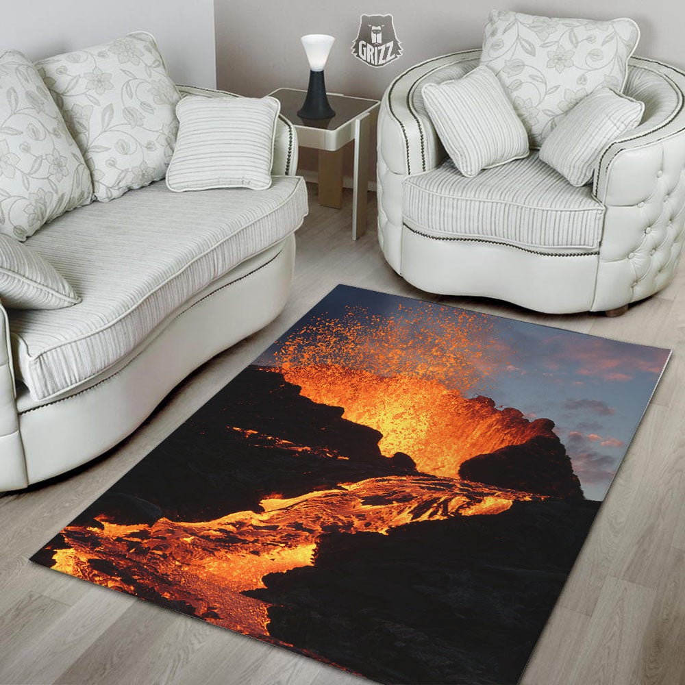 Lava Volcano Print Floor Mat-grizzshop