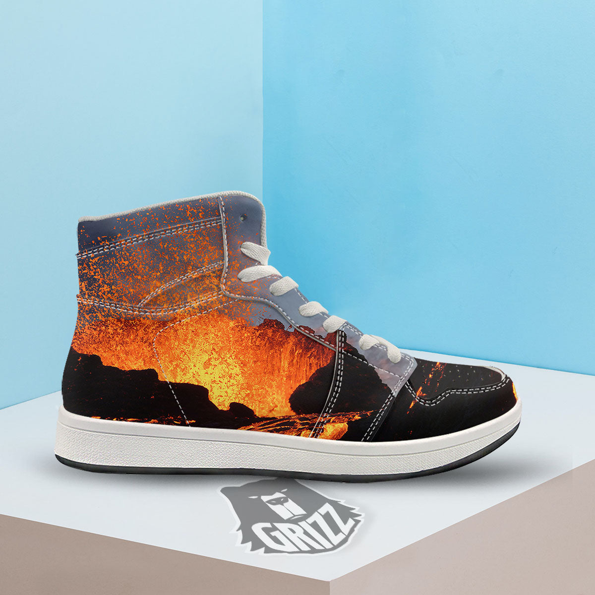 Lava Volcano Print High Top Sneakers-grizzshop