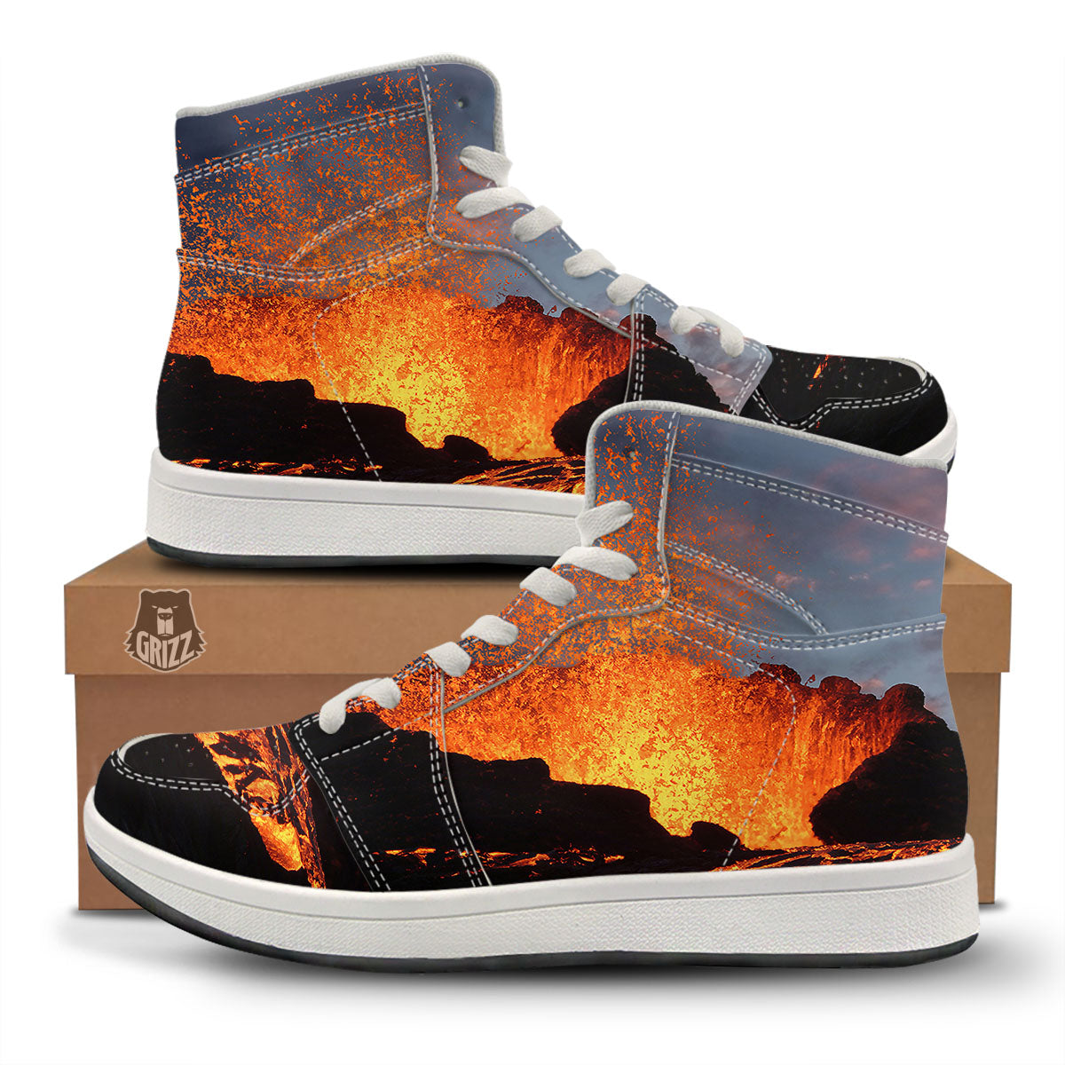 Lava Volcano Print High Top Sneakers-grizzshop