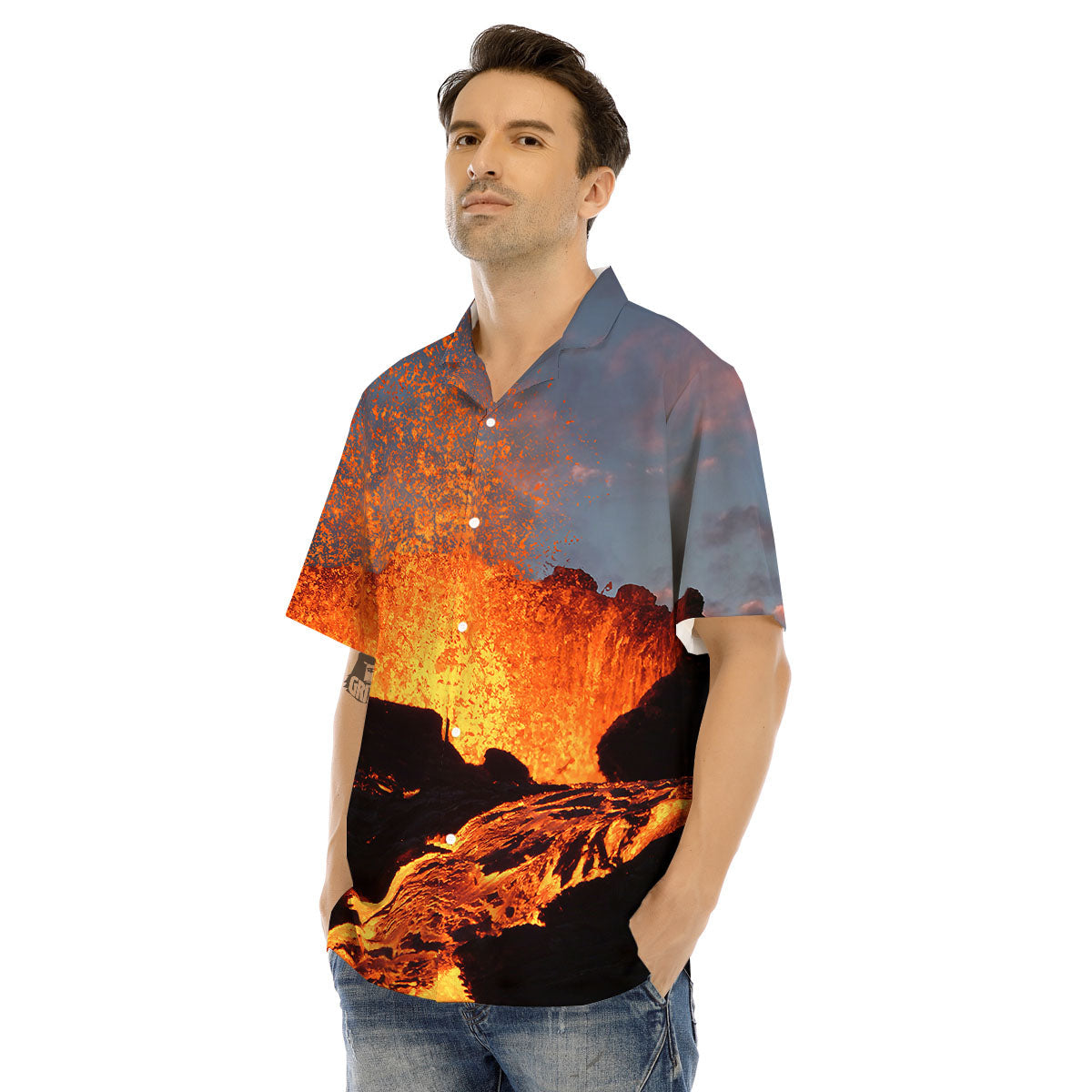 Lava Volcano Print Men's Hawaiian Shirt-grizzshop