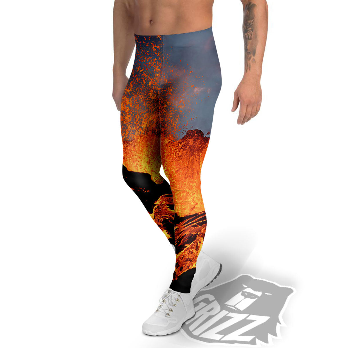 Lava Volcano Print Men's Leggings-grizzshop