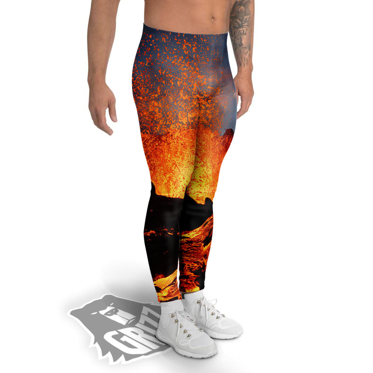 Lava Volcano Print Men's Leggings-grizzshop