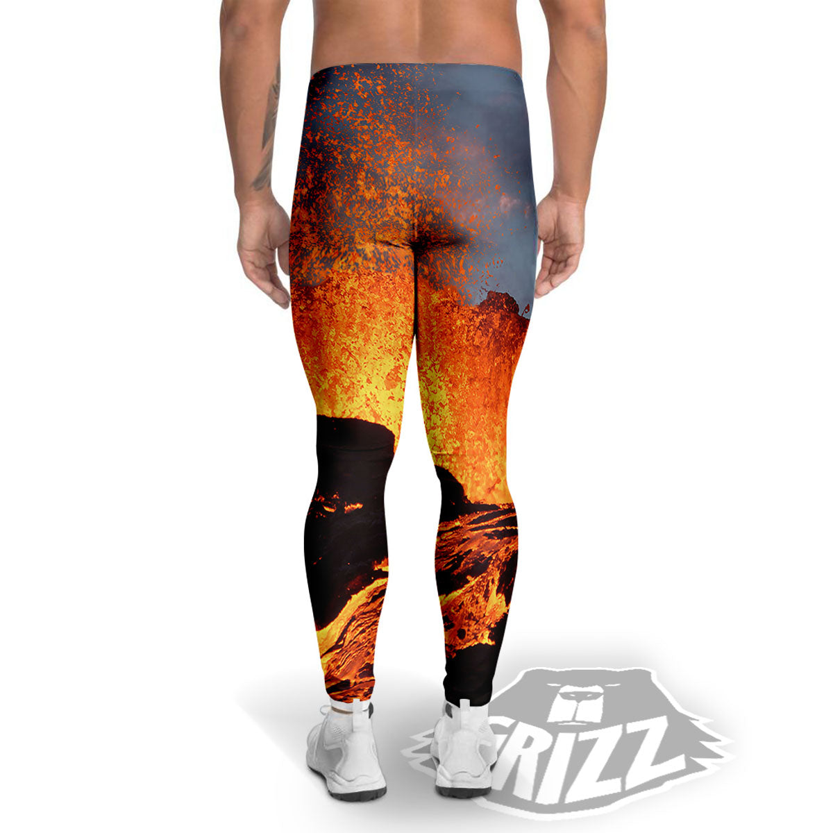 Lava Volcano Print Men's Leggings-grizzshop