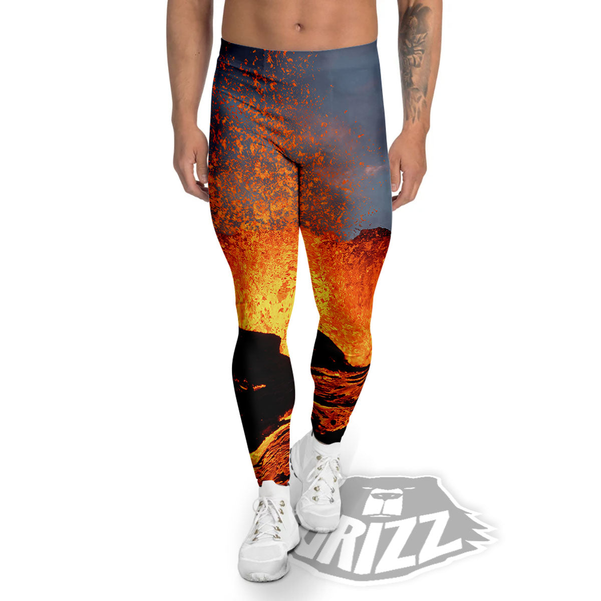 Lava Volcano Print Men's Leggings-grizzshop