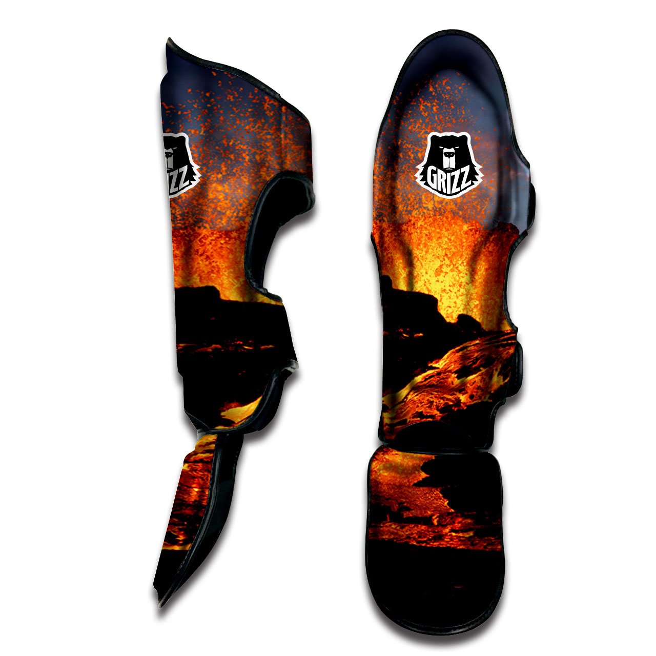 Lava Volcano Print Muay Thai Shin Guards-grizzshop