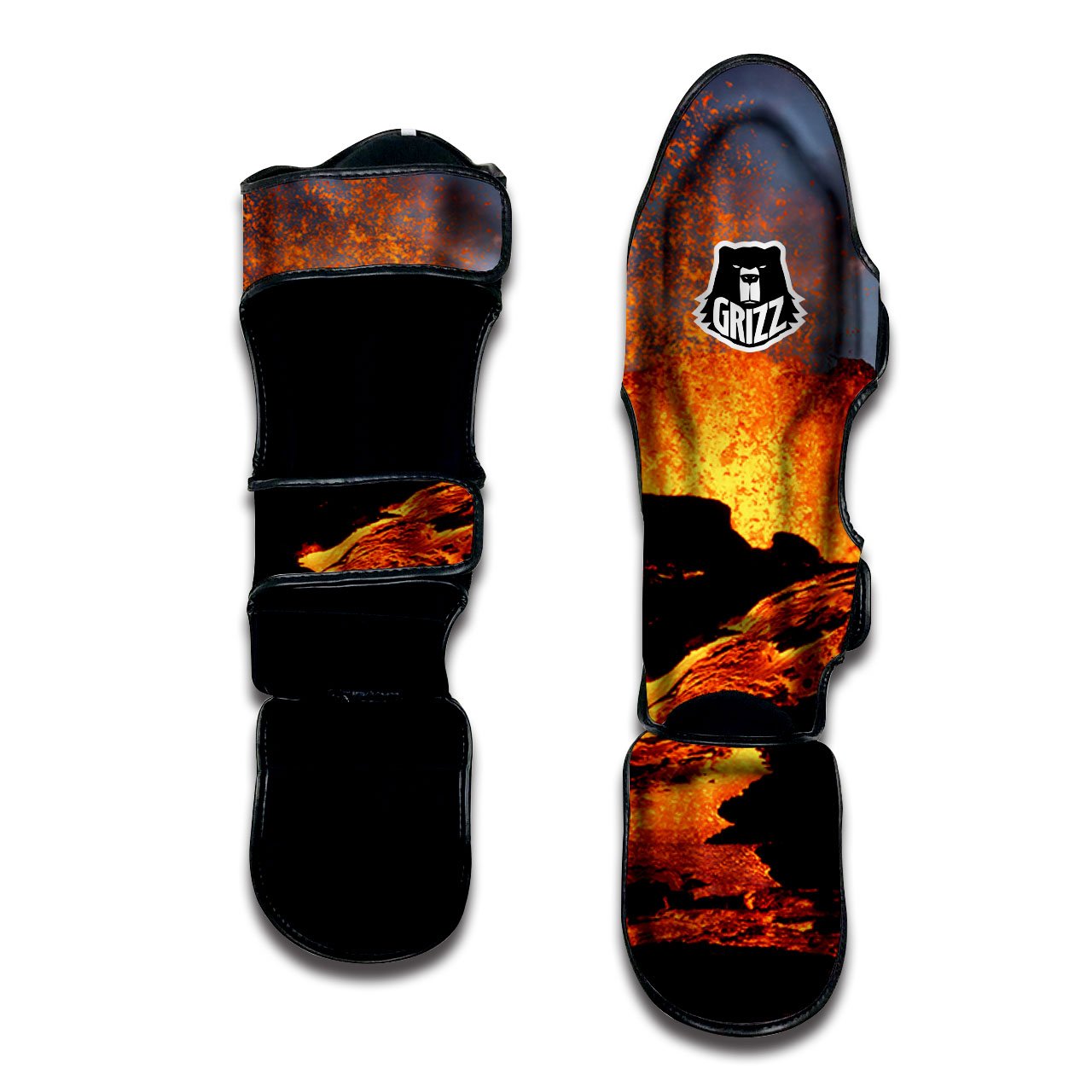 Lava Volcano Print Muay Thai Shin Guards-grizzshop