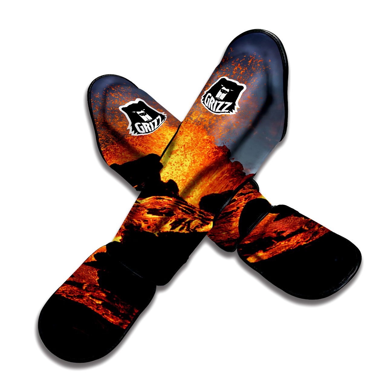 Lava Volcano Print Muay Thai Shin Guards-grizzshop