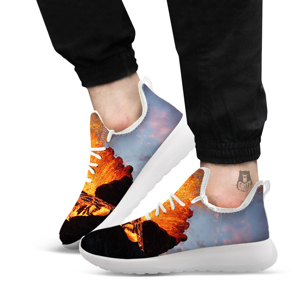 Lava Volcano Print White Athletic Shoes-grizzshop