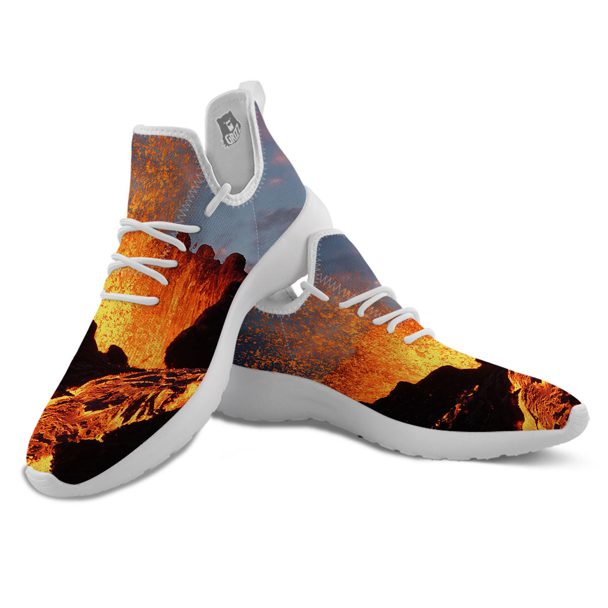 Lava Volcano Print White Athletic Shoes-grizzshop