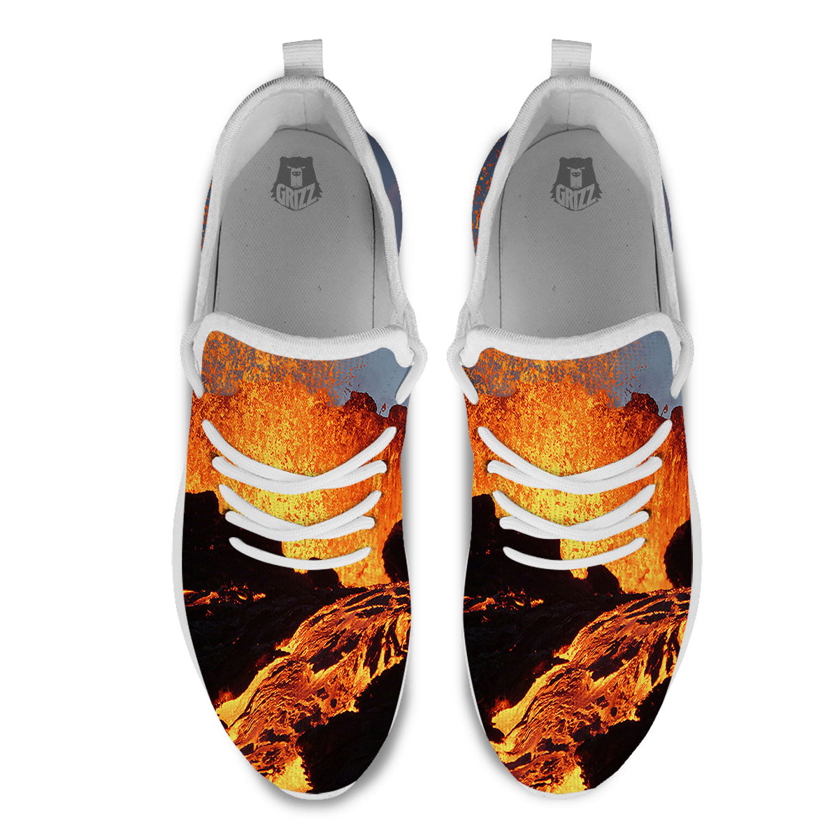 Lava Volcano Print White Athletic Shoes-grizzshop