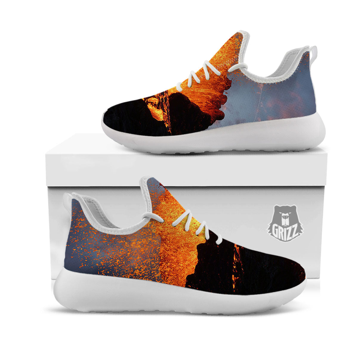 Lava Volcano Print White Athletic Shoes-grizzshop