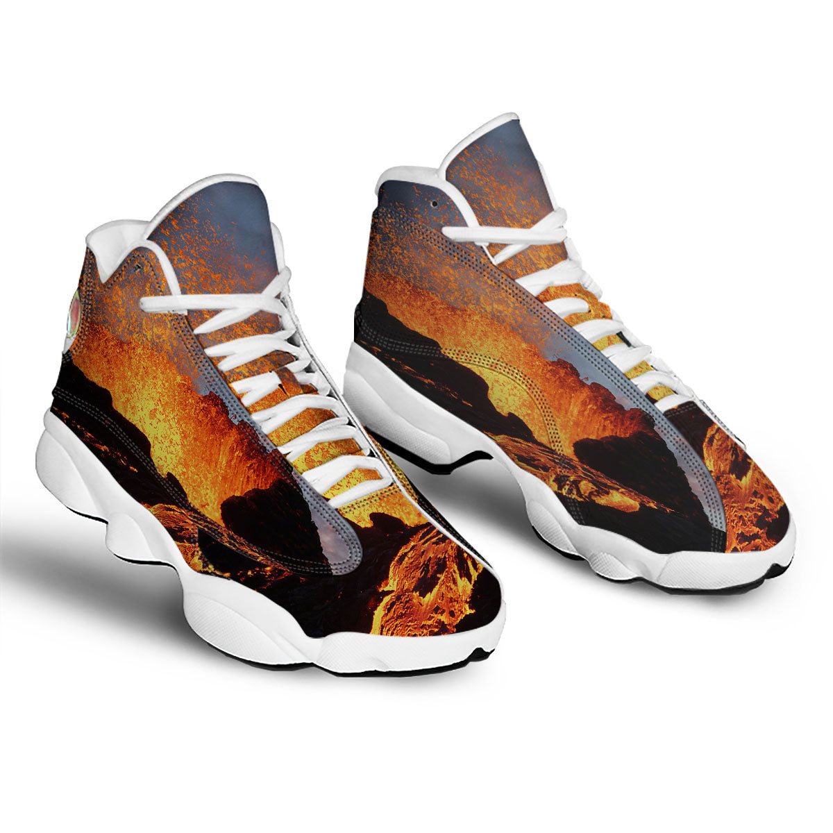 Lava Volcano Print White Basketball Shoes-grizzshop