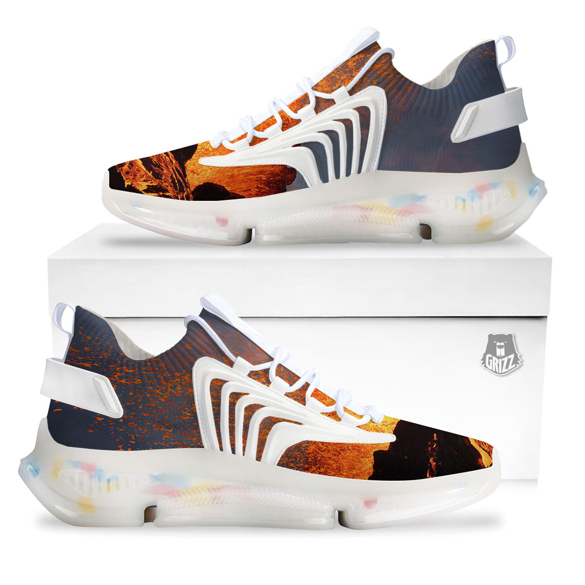 Lava Volcano Print White Gym Shoes-grizzshop