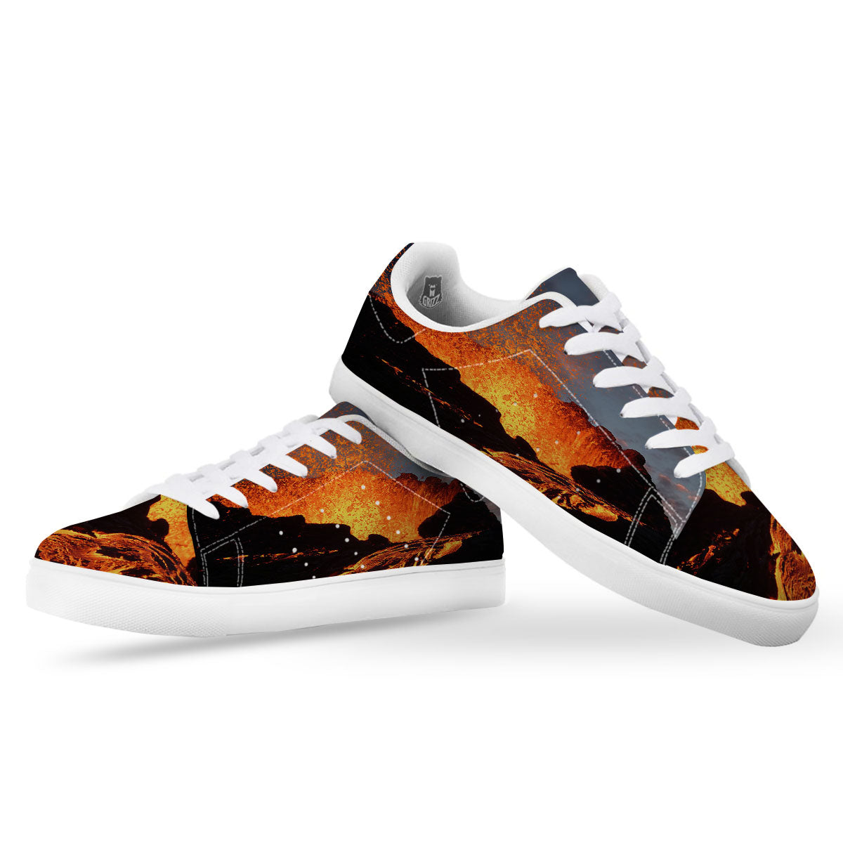 Lava Volcano Print White Low Top Sneakers-grizzshop