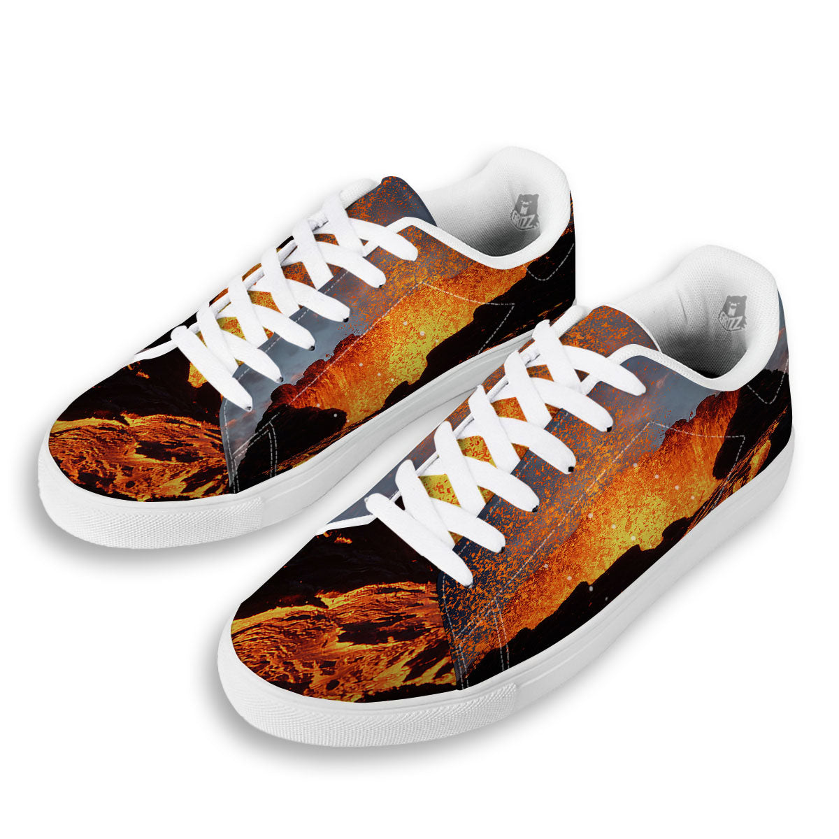 Lava Volcano Print White Low Top Sneakers-grizzshop