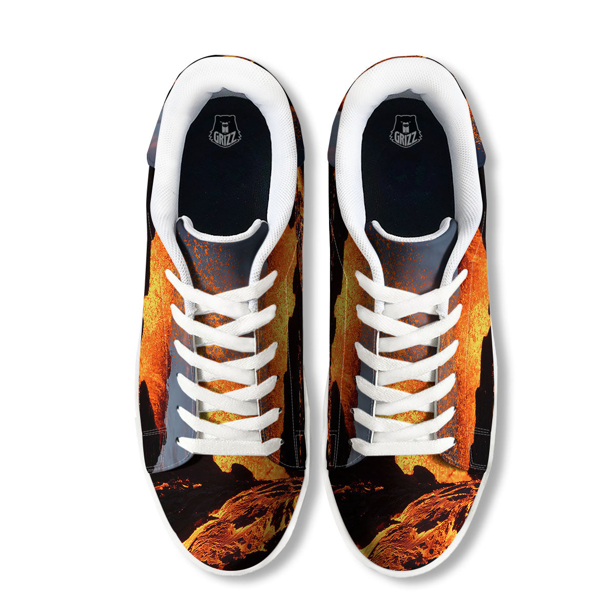 Lava Volcano Print White Low Top Sneakers-grizzshop