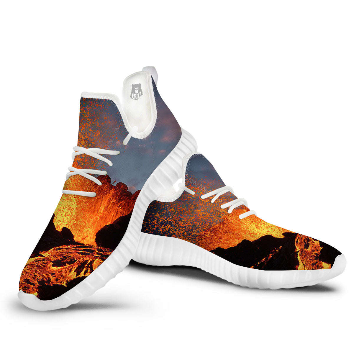 Lava Volcano Print White Walking Shoes-grizzshop