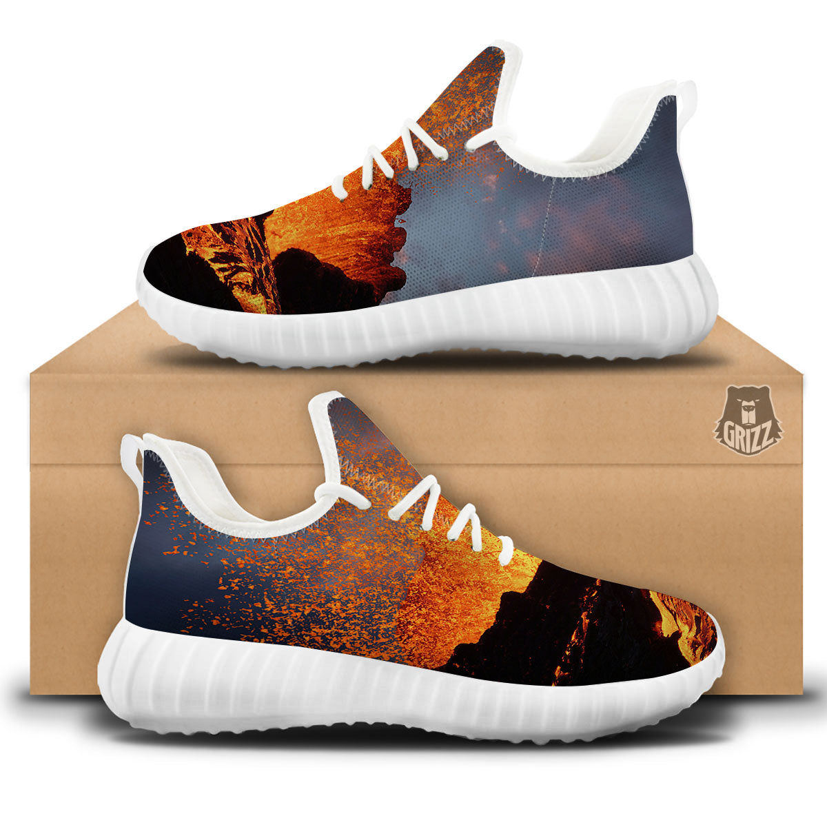 Lava Volcano Print White Walking Shoes-grizzshop