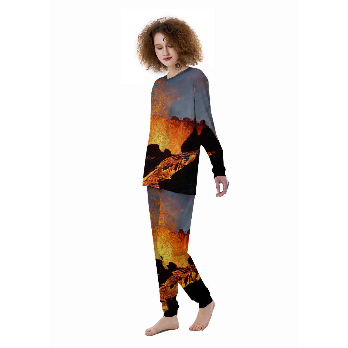 Lava Volcano Print Women's Pajamas-grizzshop