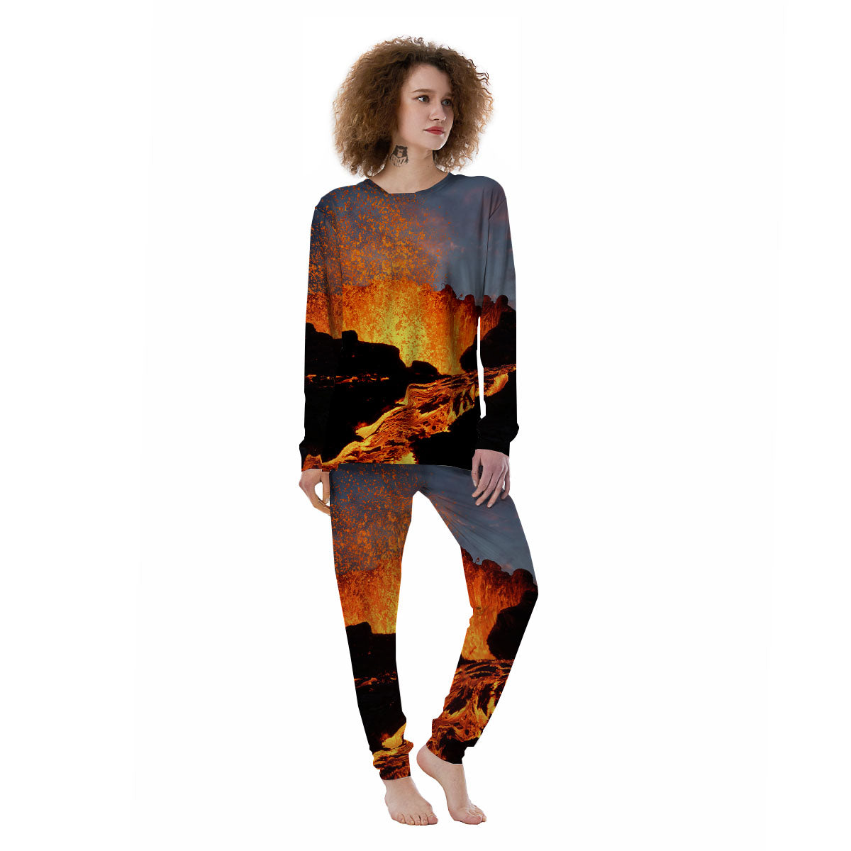 Lava Volcano Print Women's Pajamas-grizzshop