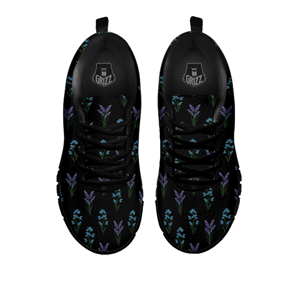 Lavender Embroidery Print Pattern Black Sneaker-grizzshop