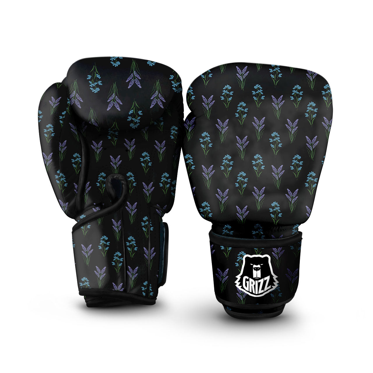 Lavender Embroidery Print Pattern Boxing Gloves-grizzshop