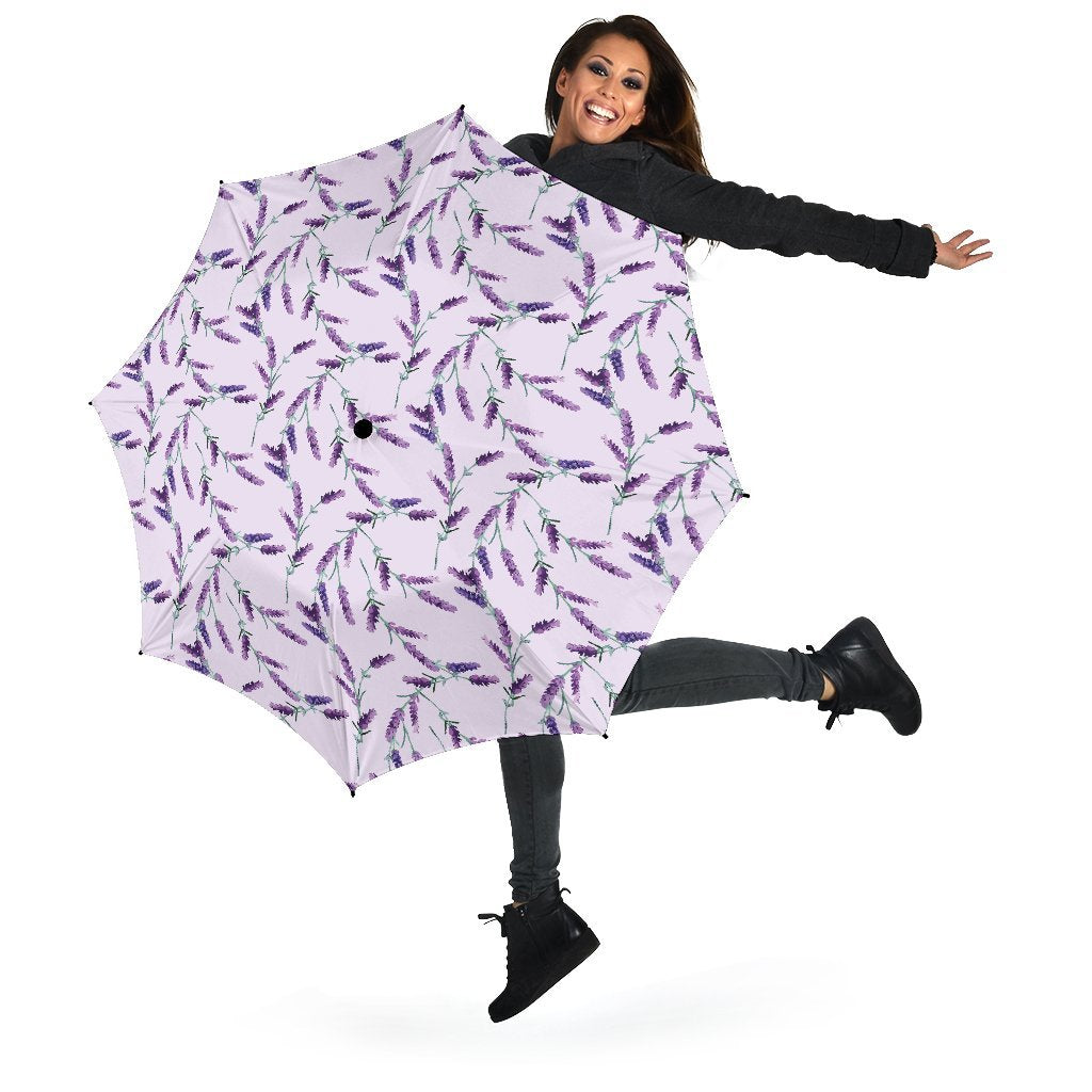 Lavender Floral Pattern Print Automatic Foldable Umbrella-grizzshop
