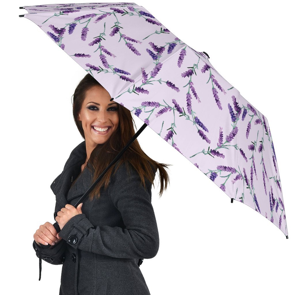 Lavender Floral Pattern Print Automatic Foldable Umbrella-grizzshop