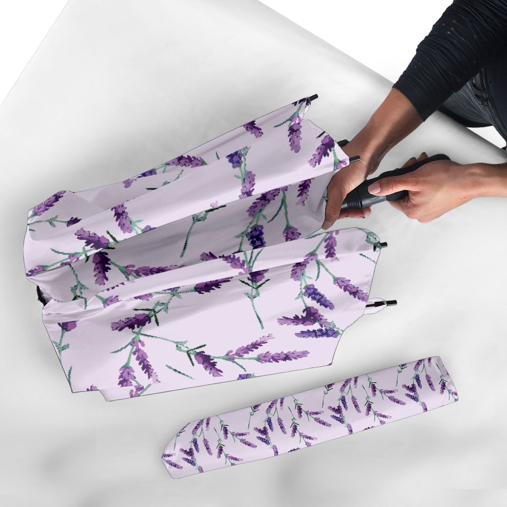 Lavender Floral Pattern Print Automatic Foldable Umbrella-grizzshop