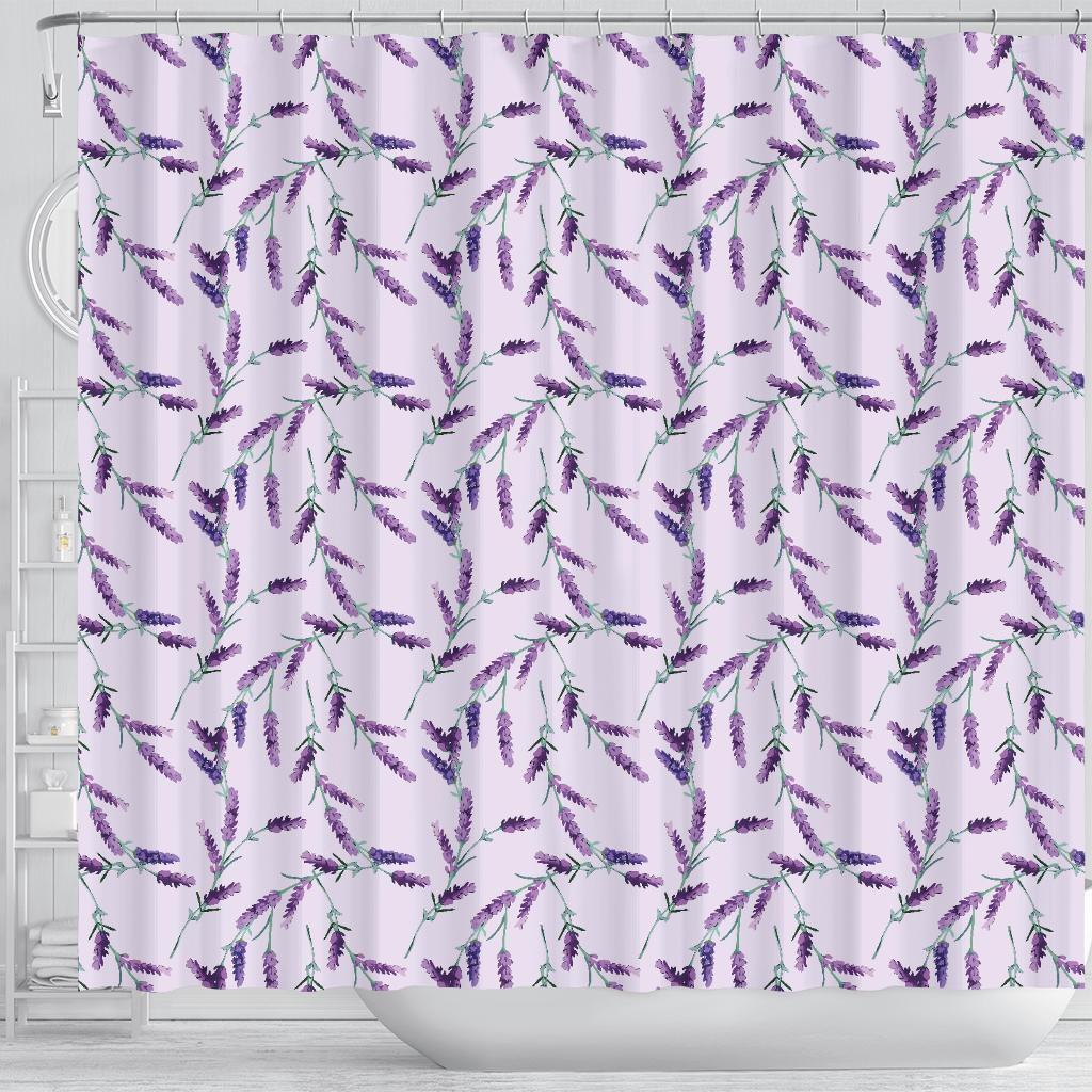 Lavender Floral Pattern Print Bathroom Shower Curtain-grizzshop