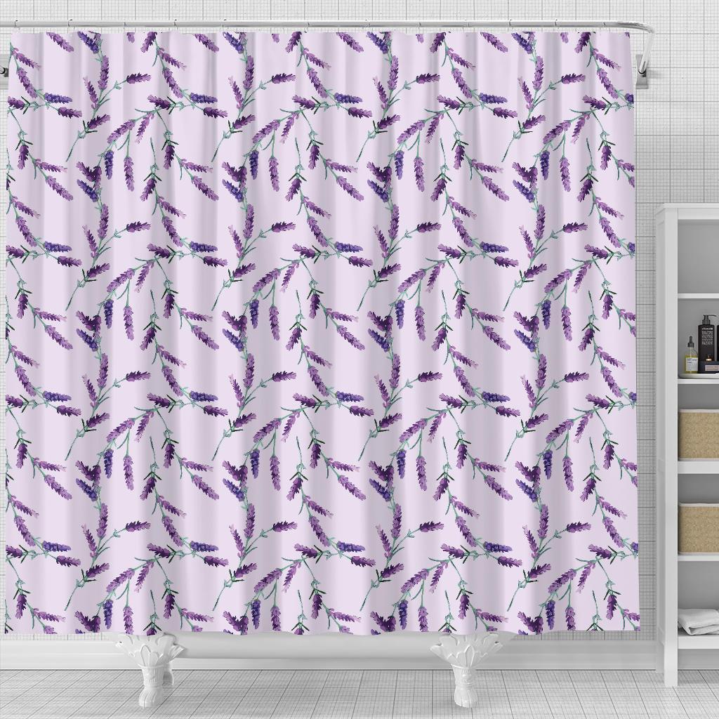 Lavender Floral Pattern Print Bathroom Shower Curtain-grizzshop