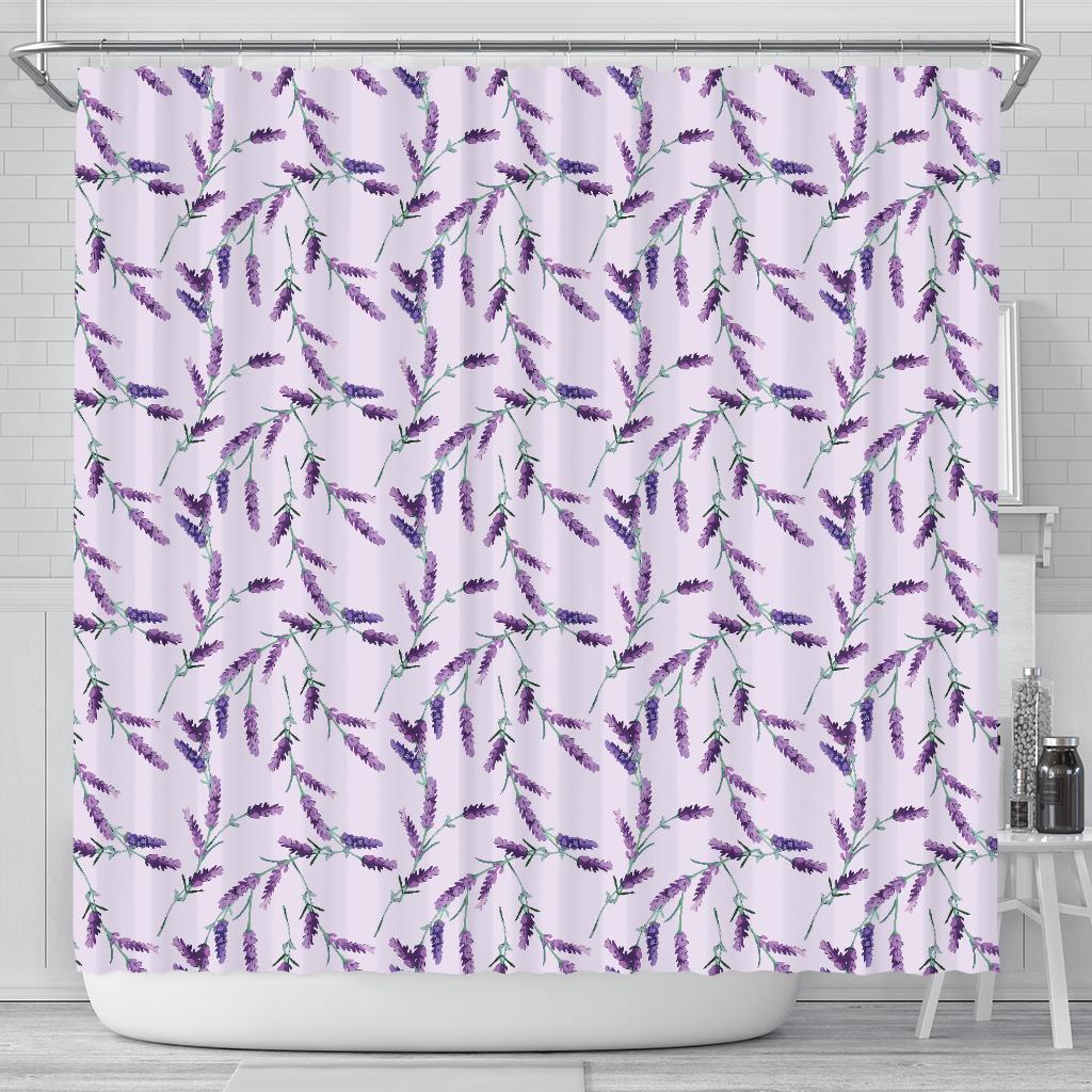 Lavender Floral Pattern Print Bathroom Shower Curtain-grizzshop