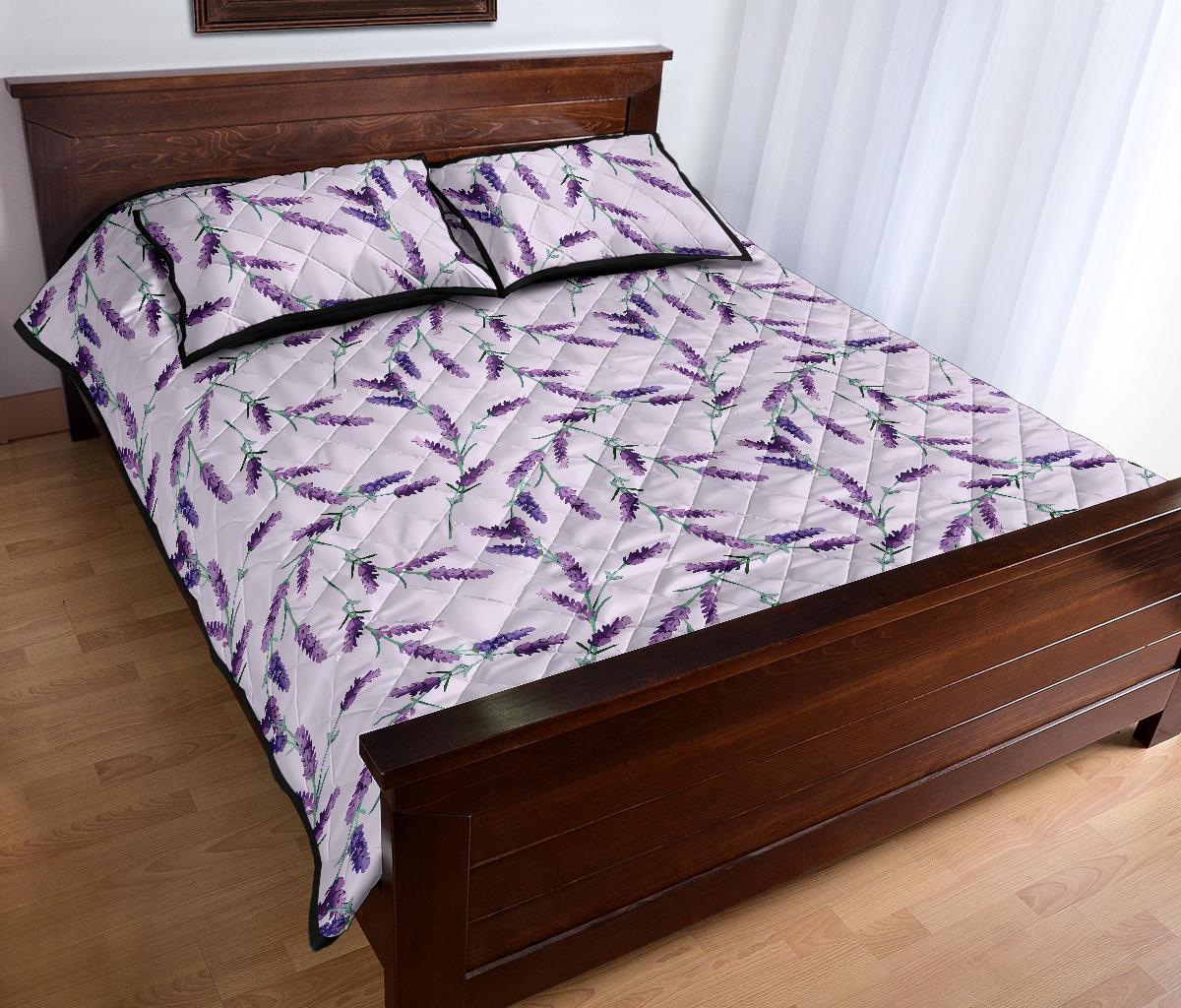 Lavender Floral Pattern Print Bed Set Quilt-grizzshop