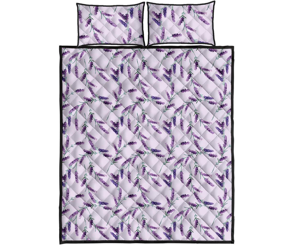 Lavender Floral Pattern Print Bed Set Quilt-grizzshop