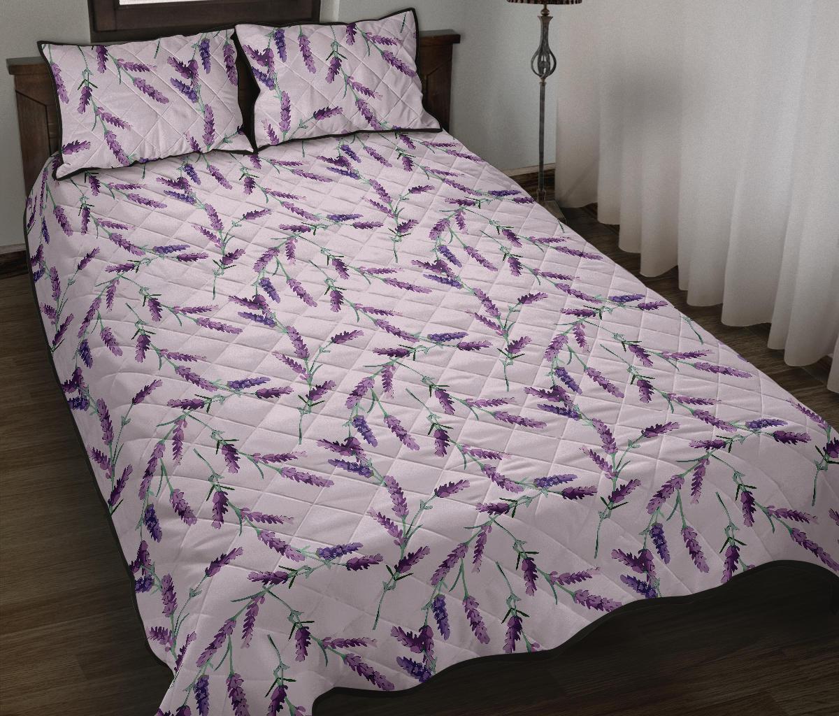 Lavender Floral Pattern Print Bed Set Quilt-grizzshop