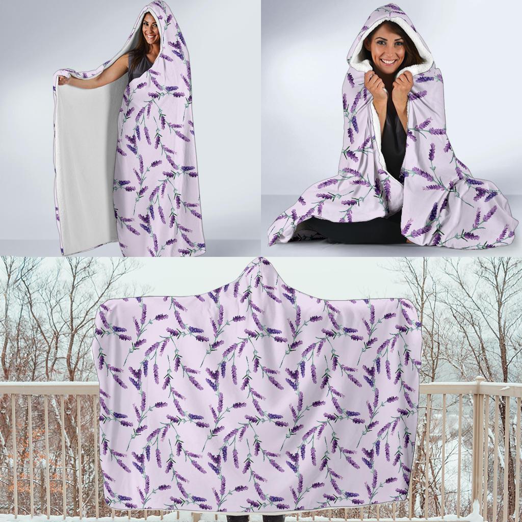 Lavender Floral Pattern Print Hooded Blanket-grizzshop