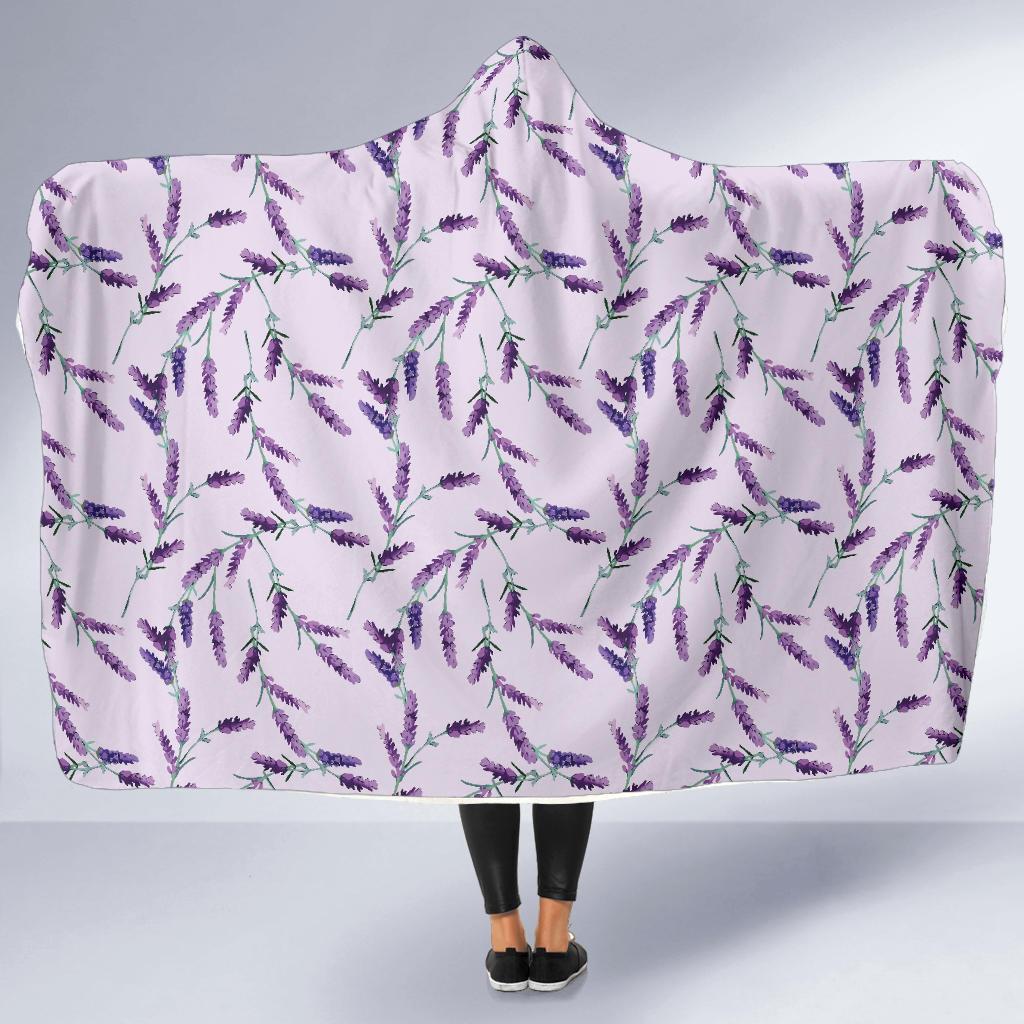 Lavender Floral Pattern Print Hooded Blanket-grizzshop