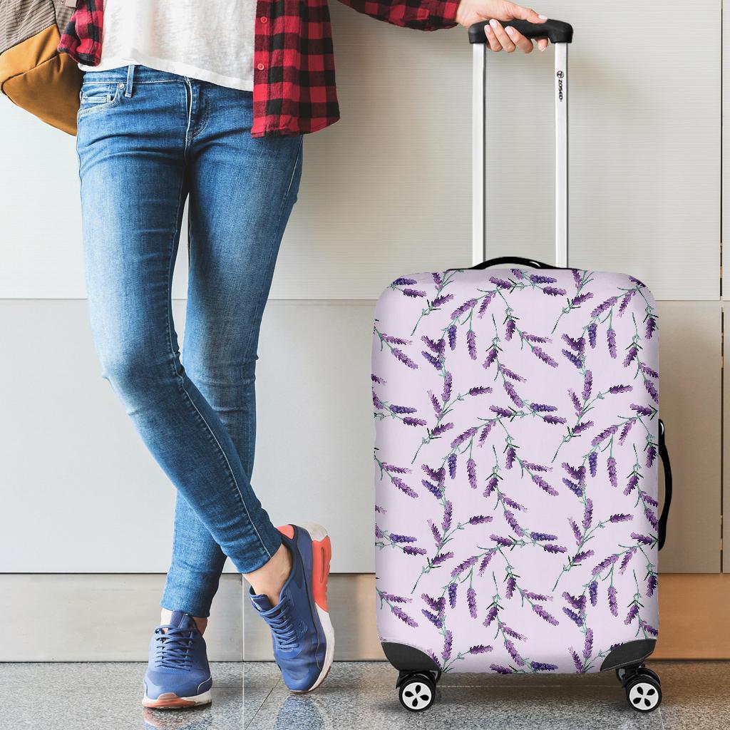 Lavender Floral Pattern Print Luggage Cover Protector-grizzshop