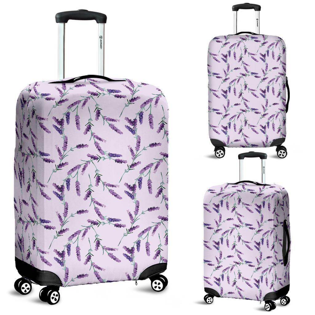 Lavender Floral Pattern Print Luggage Cover Protector-grizzshop