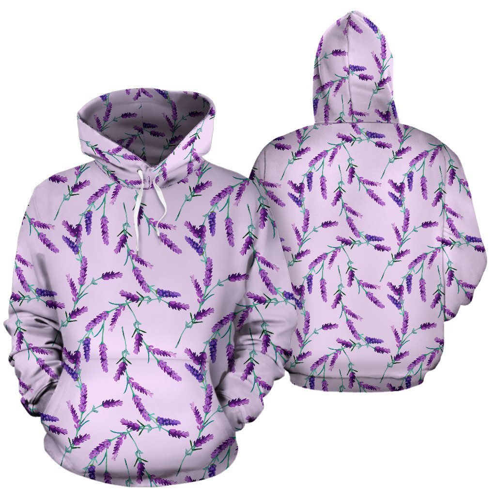 Lavender Floral Pattern Print Men Women Pullover Hoodie-grizzshop