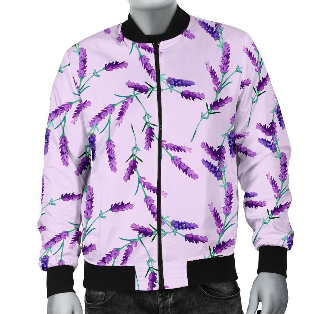 Lavender Floral Pattern Print Men's Bomber Jacket-grizzshop