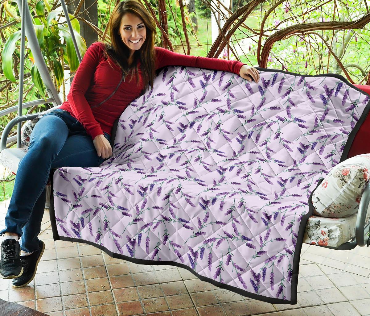 Lavender Floral Pattern Print Quilt-grizzshop
