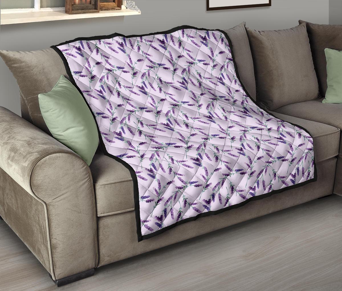 Lavender Floral Pattern Print Quilt-grizzshop
