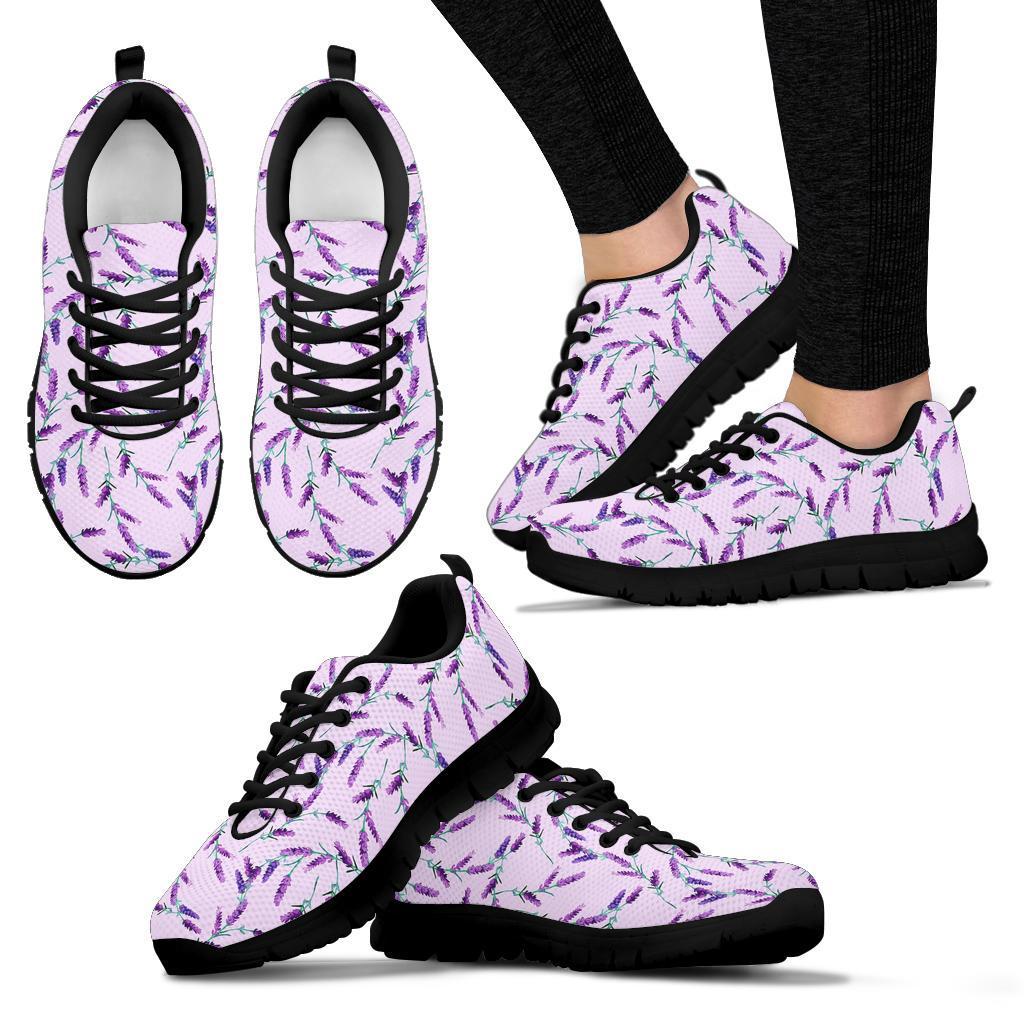 Lavender Floral Pattern Print Sneaker Shoes For Men Women-grizzshop