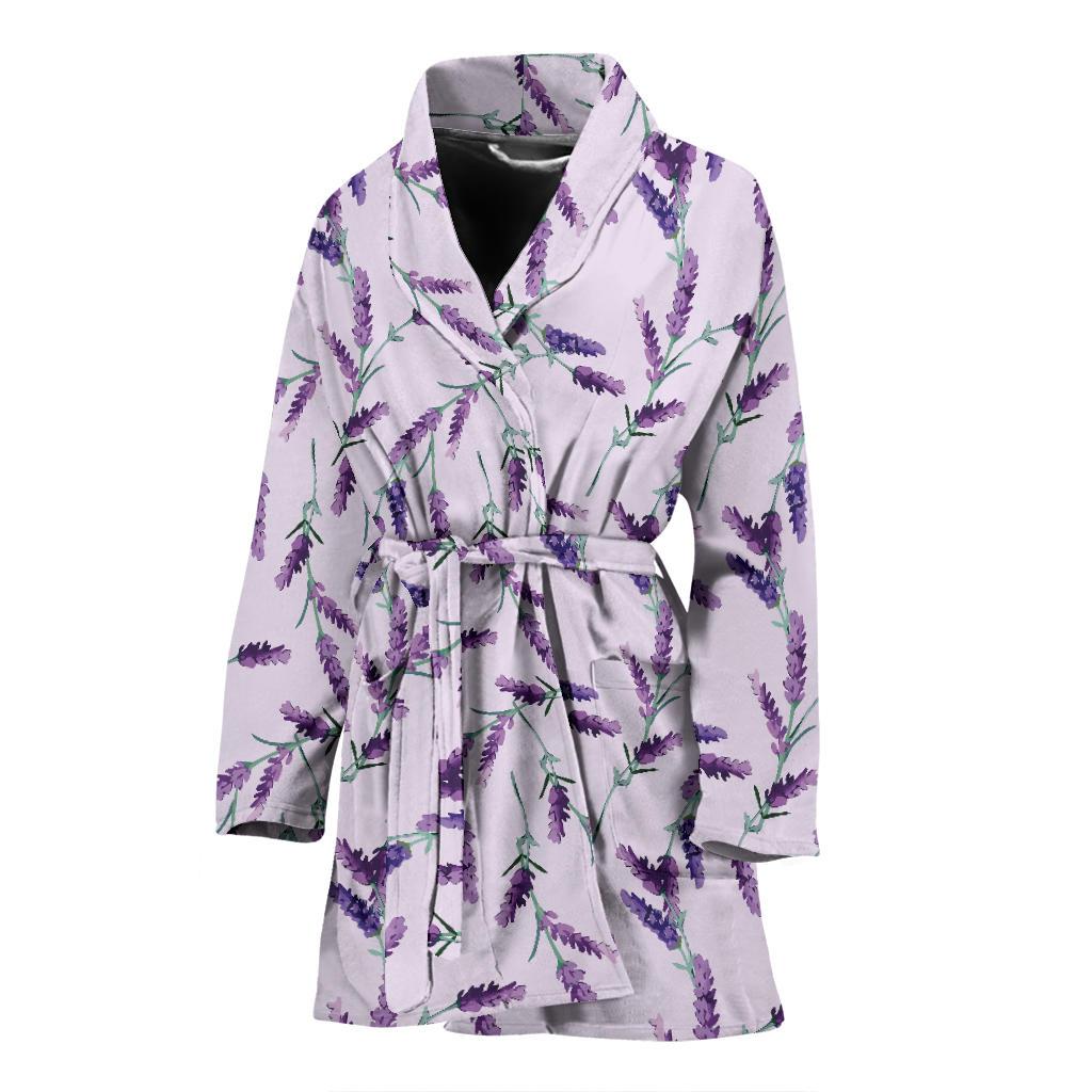 Lavender Floral Pattern Print Women Long Robe-grizzshop