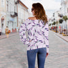 Lavender Floral Pattern Print Women Off Shoulder Sweatshirt-grizzshop