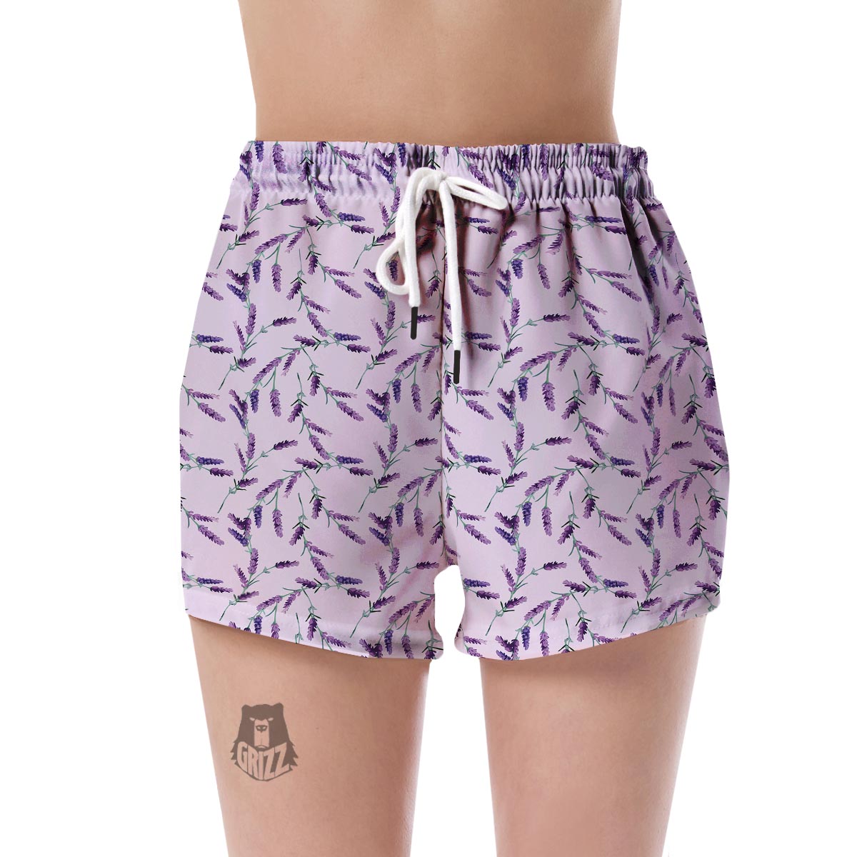 Lavender Floral Pattern Print Women's Shorts-grizzshop